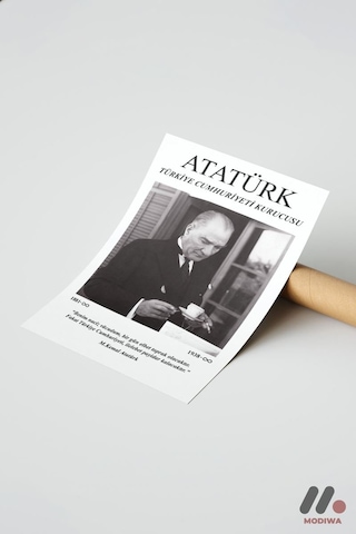 Atatürk Portre Posteri, Çerçevesiz Yüksek Kalite Duvar Afişi - Sevdiklerinize Özel Hediye