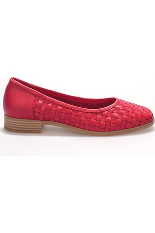Analin Shoes Kadın Hakiki Deri Örgü Detaylı Babet Kırmızı
