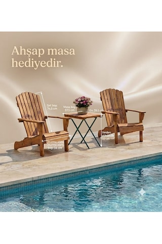 H-acraft Ahşap Sandalye Şezlong 2 Açık Kahverengi