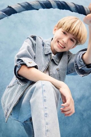 Defacto Erkek Çocuk Polo Yaka Jean Ceket F3152a825aunm39 Mavi