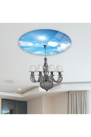 Cam Avize Göbeği | Gökyüzü Desenli | Çap50Cm Çok Renkli