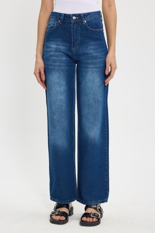 Tudors Kadın Relax Fit Rahat Kesim %100 Pamuk Cepli Geniş Paça Lacivert Jean Kot Pantolon-50734