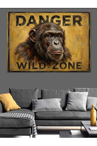Danger Wild Zone Maymun Tabelası Dekoratif Kanvas - Mdf Ahşap Tablo
