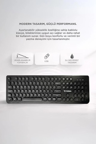 Delux Serisi Stil Aksesuar Masa Kablolu Q Klavye Retro Daktilo Görünümlü Tk09 Siyah