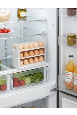 30 Bölmeli Yumurta Organizer 3 Katlı Kaydırmalı Buzdolabı İçi Düzenleyici Raf Beyaz