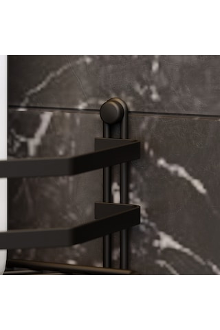 Teknotel Iki Katlı Kancalı Banyo Köşe Rafı Mat Siyah Es075H Siyah