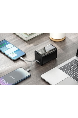 22.5w Hızlı Şarjlı Dahili Type-c Ve Lightning Kablolu 20000 Mah Yüksek Kapasiteli Powerbank Beyaz