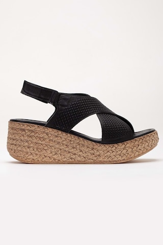 Analin Shoes Kadın Hakiki Deri Çapraz Bantlı Cırtlı Sandalet Siyah