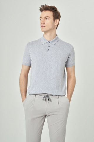 Bisse Erkek Kısa Kol Polo Yaka Düğmeli Basic Yazlık Triko T-Shirt Gri Tr23Y23106 D55 Gri
