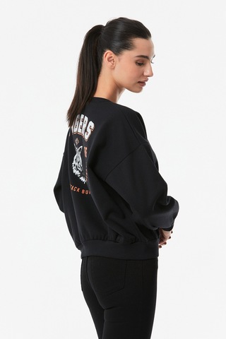 Fullamoda Tigers Baskılı Bisiklet Yaka Sweatshirt Siyah 24KGB890193113-Siyah