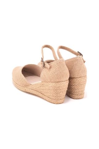 Star Tombis Gerçek Elişi Topuğu Kapalı Bilekten Bantlı Keten Espadril Dolgu Topuk Handmade Hasır