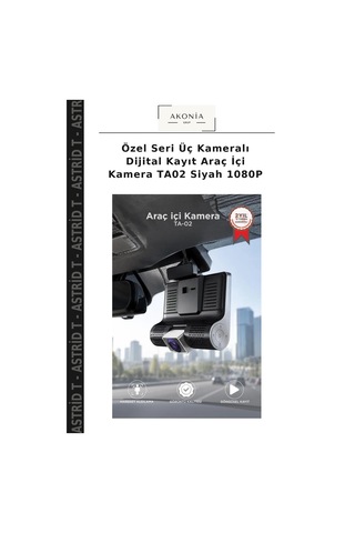 Özel Seri Üç Kameralı Dijital Kayıt Araç İçi Kamera Ta02 Siyah 1080p
