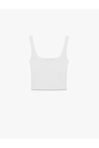 Koton Kare Yaka Slim Fit Kalın Askılı Crop Üst Beyaz 6sak10228ek