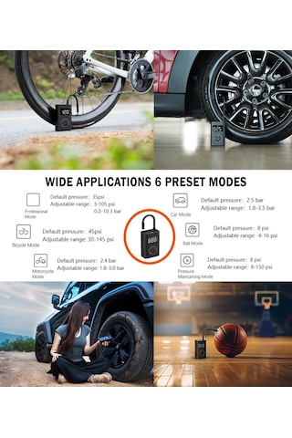 Qicycle N3 Taşınabilir Elektrikli Hava Kompresörü Lastik Şişirme Pompası 150psı Araç, Bisiklet, Scooter, Top, Balon