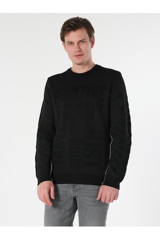 Colin's Regular Fit Bisiklet Yaka Yazı Baskılı Siyah Erkek Kazak CL1062328_Q1.V1_BLK