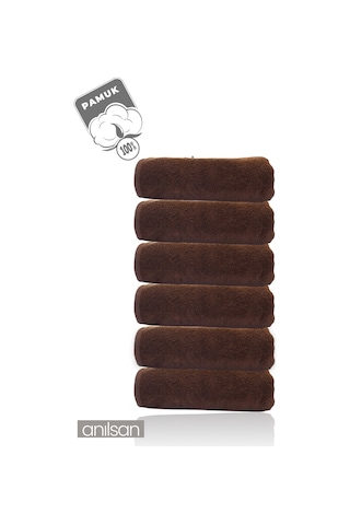 6'lı Kahverengi El Havlusu - 50x90 Cm, 225 Gr, %100 Pamuk, Spa Ve Otel Havlusu, Günlük Kullanıma Uygun Kahverengi