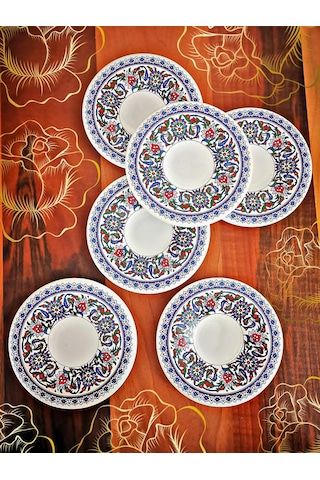 Heybeli Altın Bitkisel Çini Model 6 Kişilk Çay Seti Çok Renkli