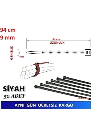 50 Adet Pemsan 94Cm X 9Mm Plastik Cırt Kelepçe Kablo Bağı N11.517