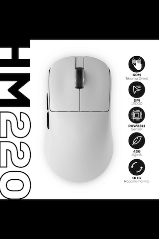 Hawk Gaming Hm220 1k Hz 12000 Dpı Tri-mode Kablosuz/bluetooth Beyaz Gaming Mouse Diğer
