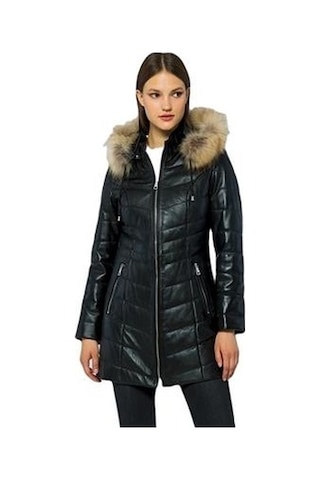 Basics&more Kadın Kürklü Kapüşonlu Deri Ceket Bdr020 001
