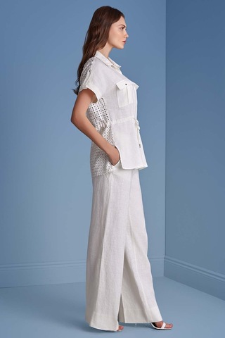 Gömlek Yaka Ekru Keten Gömlek Ekru