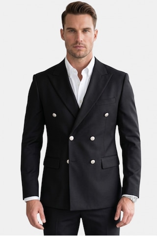 Deep Sea Deepsea Erkek Siyah Slim Fit Kruvaze Takım Elbise Likralı Çizgili Dokulu Metal Düğmeli 2600820