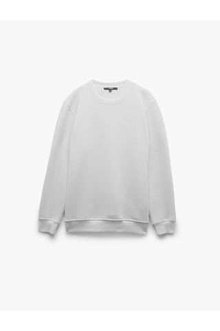 Koton Pamuklu Uzun Kollu Şardonlu Bisiklet Yaka Erkek Basic Sweatshirt Beyaz 7wam70002mk