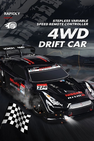 2.4ghz Işıklı 1:16 Drift Model Yedek Lastikli Uzaktan Kumandalı Drift Arabası Drag Car Yarış Arabası - Siyah Siyah