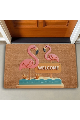 Valerine Life Pembe Flamingo Çifti Welcome Kapı Önü Paspası 45 x 70 CM