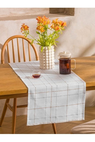 Ekru Ekose Desenli Runner 45x150 Cm