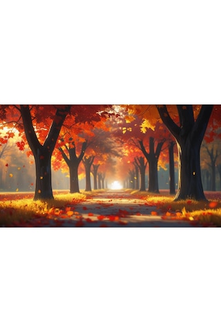 Doğa Ve Manzara Yatay Sonbahar Ağaçlar Güneş Işığı 04 Çerçevesiz 90x60cm Pvc Tablo