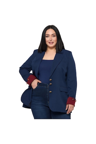 Disentis Büyük Beden Manşeti Kumaş Garnili Düğme Detaylı Astarlı Lacivert Bordo Blazer Ceket Lacivert Bordo