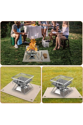 Leezsing Cam Fiber Isı Yalıtımlı Yangın Engel Matı 60x80cm - Mangal/soğan Altı Kullanıma Uygun, Alev, Leke Ve Yağlık Koruyucu Dış Mutfak Aksesuarı Haki