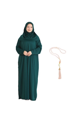 Zarif Namaz Elbisesi Ve Türban Tesbih Set Tesettür Şal Müslüman Kıyafetleri Abaya - Siyah Zümrüt