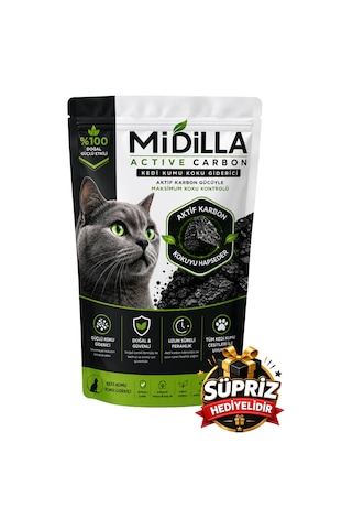 Midilla Active Carbon Kedi Kumu Koku Giderici 250 G %100 Gerçek Aktif Karbon Güçlü Koku Kontrolü