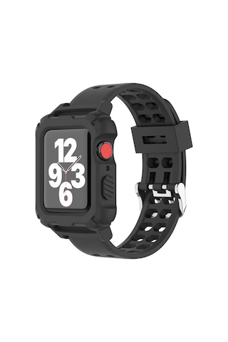 Wozlo Apple Uyumlu Watch 1, 2, 3, 4, 5, 6, 7, 8, Se Kasa Koruma 42/44/45mm Spor Kordon Kayış - Siyah