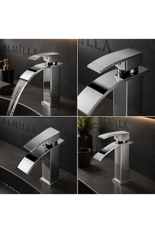 Lüx Premium Krom Şelale Lavabo Bataryası Çift Su Girişli Modern Tasarım Batarya