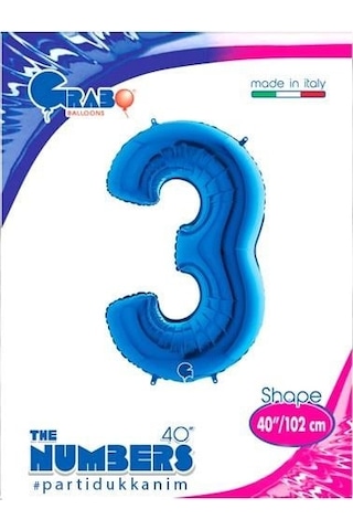 3 Rakam Folyo Balon Mavi 40ınc 100cm Çok Renkli