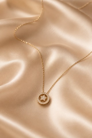 Balenbi Jewelry Yıldız Motifli Taşlı Kararmaz Çelik Kadın Kolye 14k Gold 1161 Altın