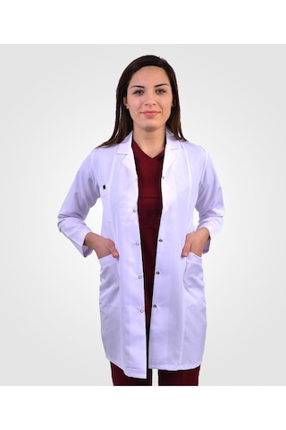 Kadın Beyaz Klasik Yaka Doktor Hemşire Öğretmen Vizit Önlük Beyaz