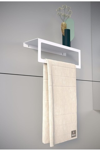 Metal Raflı Havlu Tutacağı Modern Raflı Duvar Tipi Banyo & Mutfak Havlu Askısı - Beyaz Diğer