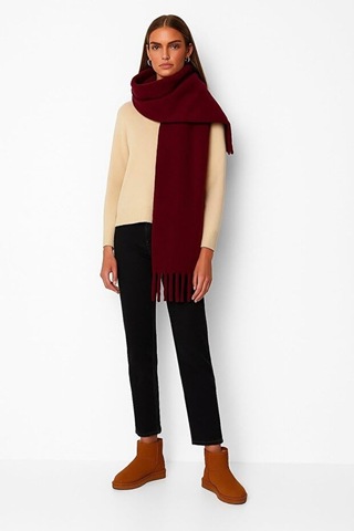 Bermody Puffy Yumuşak Dokulu Kadın Atkı Şal Omuz Şalı 50 X 190 Cm Bordo