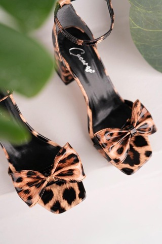 Büyük Numara Bayan Rugan Leopar Desenli Alçak Ökçe Günlük Fiyonklu Tek Bant Ayakkabı Leopar