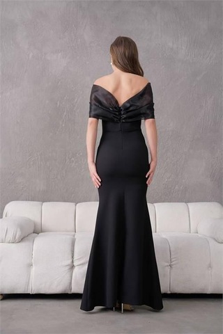 Dip Moda Dipmoda Kadın Siyah Tül Ve Taş Detaylı Abiye Elbise Dpnbs9372 Siyah