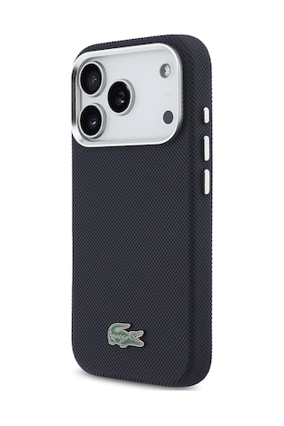 Apple iPhone 17 Pro Kılıf Lacoste Lisanslı M-safe Uyumlu Pvc Pike Desenli İkonik Timsah Logolu Lacivert