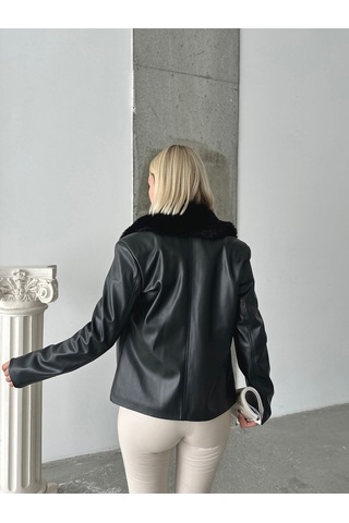 Kadın Deri Mont Siyah