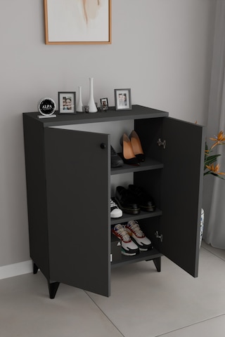 3 Raflı Kapaklı Ayakkabılık Dolabı Modern Çok Amaçlı Vestiyer & Antre Dolabı Antrasit