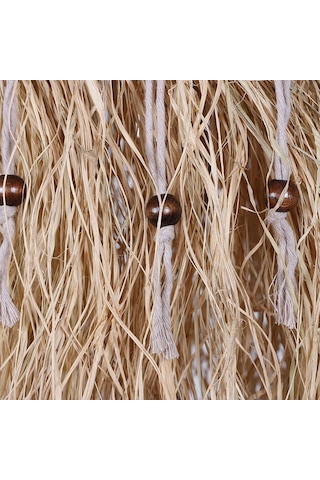 Bohem Etnik Doğal Hasır Doğal Rafya Bambu & Rattan Handmade Dekoratif Sarkıt Saçaklı Avize 40x75cm-9002824388266 Bej