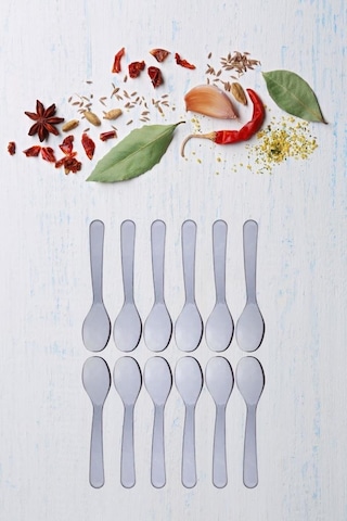 Flora 12 Li Baharat Kaşığı Seti Plastik, Tuz Şeker Karabiber Kakao Kahve Kekik Kaşığı 12 Li Set Şeffaf