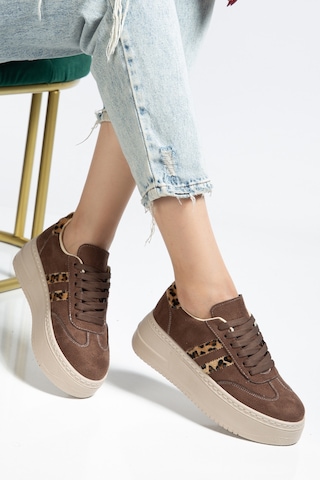 Bahrina Kadın Kalın Tabanlı Sneaker Kahve Süet Leopar
